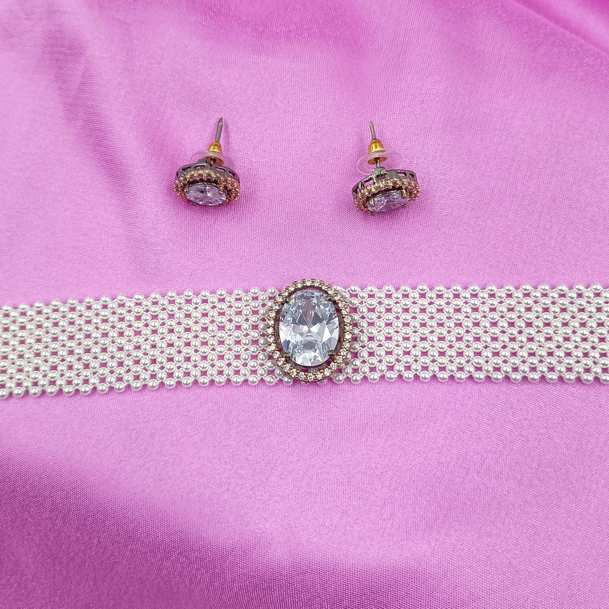 Oval Shape Designer Pendant Choker Set Shree Radhe Pearls