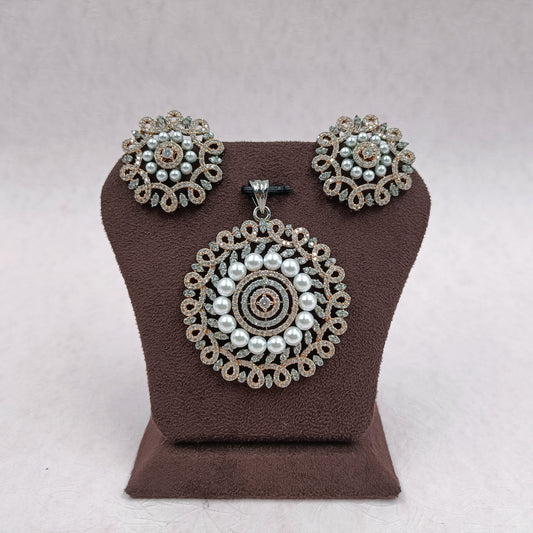 Oxidised Plating Zircon Stone Studded Pendant Set Shree Radhe Pearls