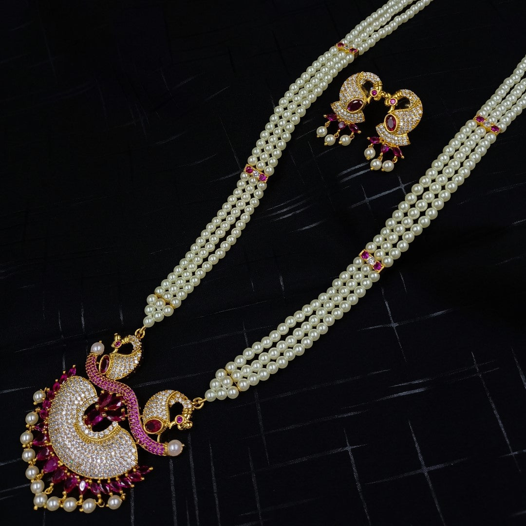 Peacock Pendant 3 Line Ranihaar Set Shree Radhe Pearls