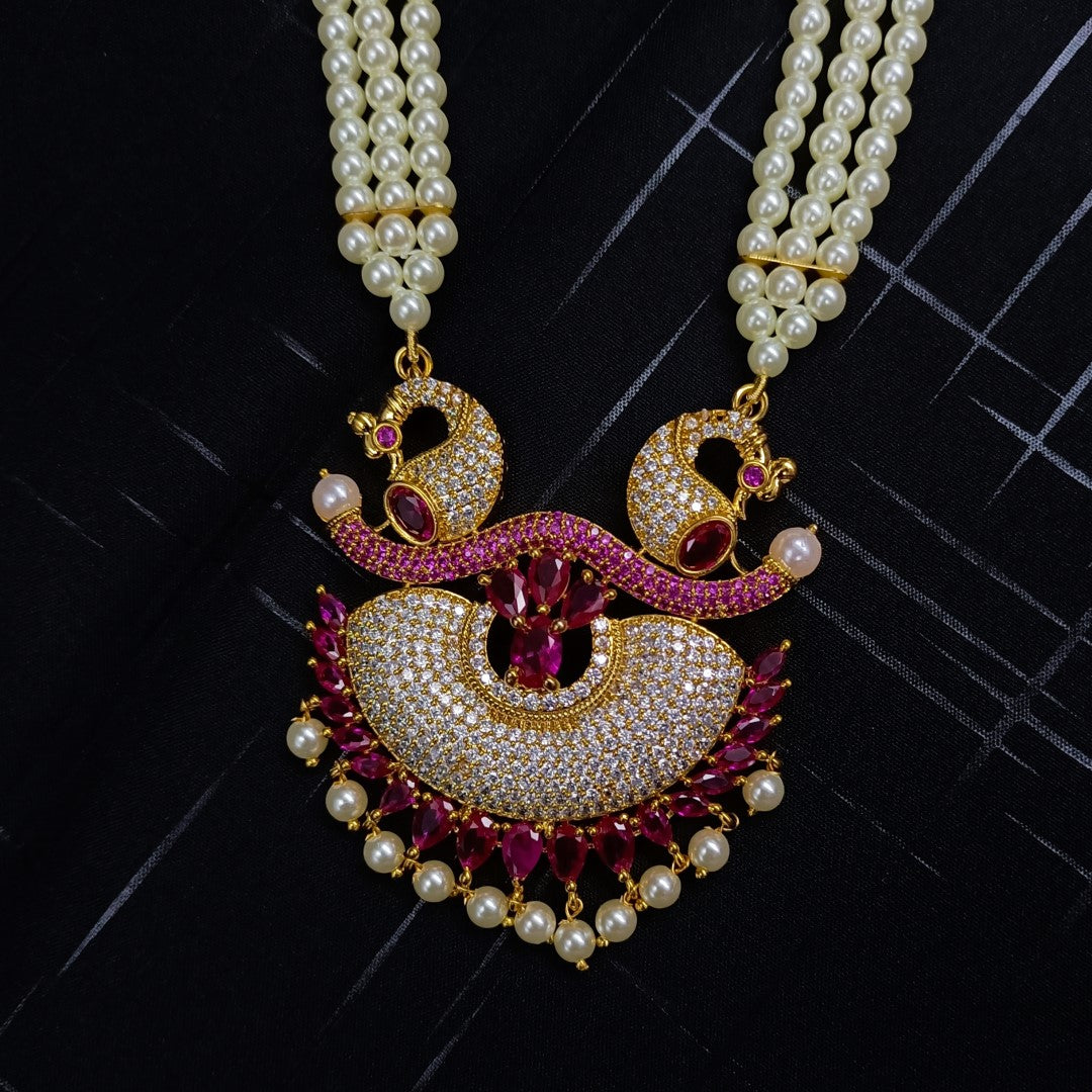 Peacock Pendant 3 Line Ranihaar Set Shree Radhe Pearls