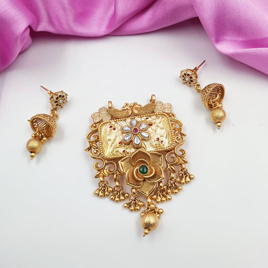 Peacock With Flower Designer Pendant Set Shree Radhe Pearls