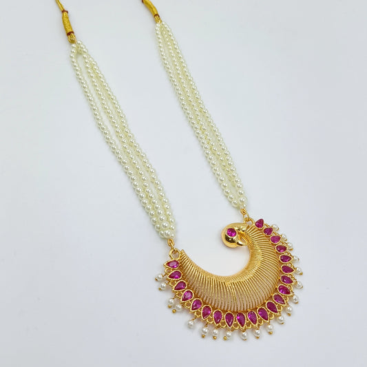 Peacock Disine Only Pendant Adjustable Thread Tanmani Set - Shree Radhe Pearls