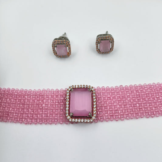 Pink Zircon Beads Fancy Choker Set Shree Radhe Pearls