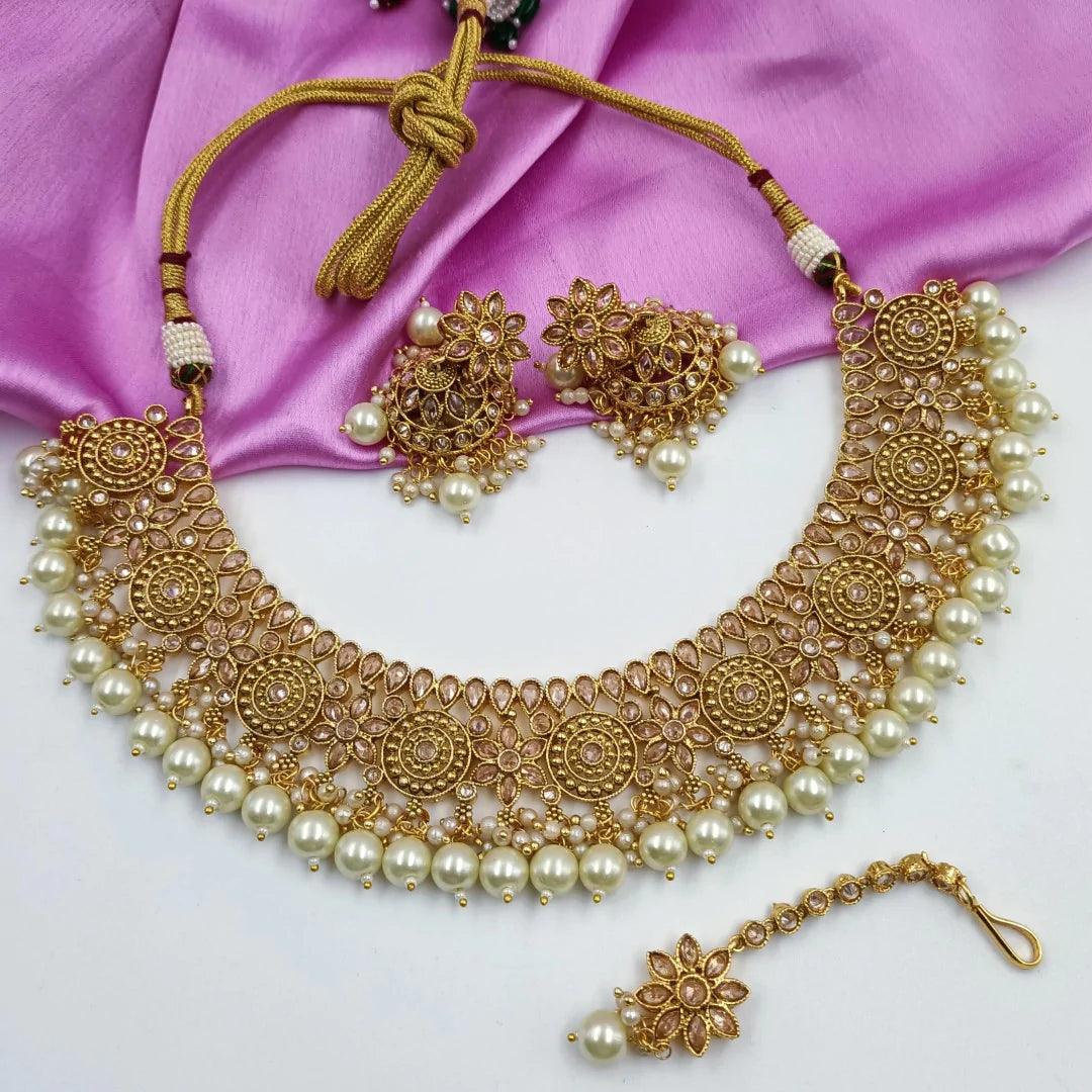 Polaki American Diamond Necklace Set Shree Radhe Pearls