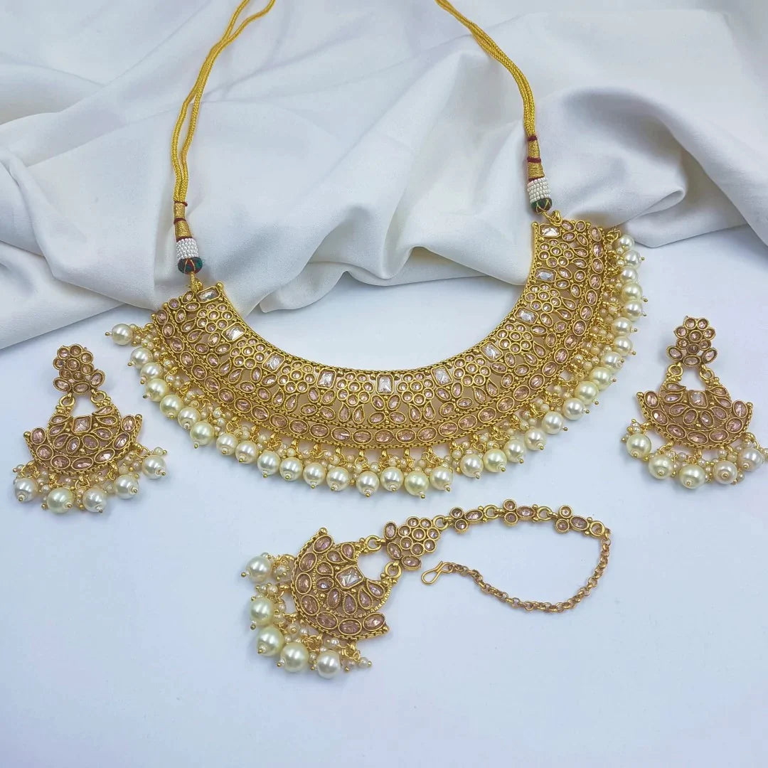 Polaki American Diamond Necklace Set Shree Radhe Pearls