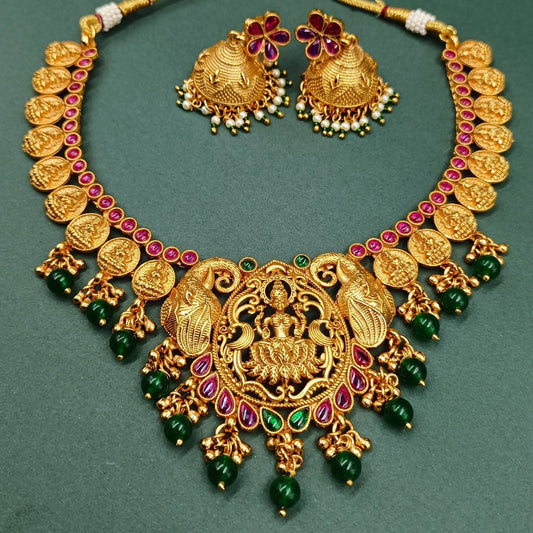 Temple Antique Multi Stone Studded Necklace Set Shree Radhe Pearls