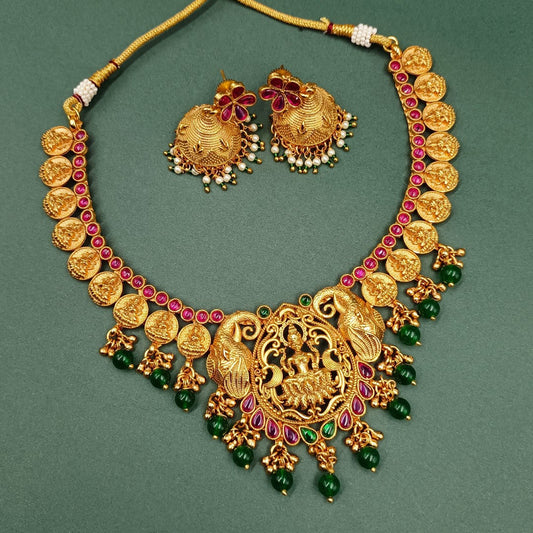 Temple Antique Multi Stone Studded Necklace Set Shree Radhe Pearls