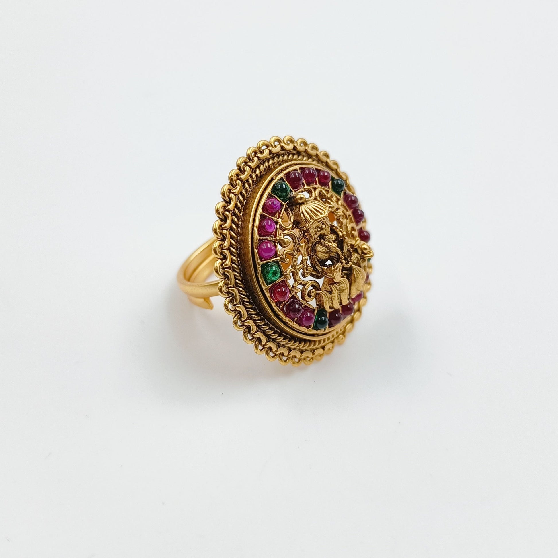 Temple Design Multicolor Finger Ring Shree Radhe Pearls