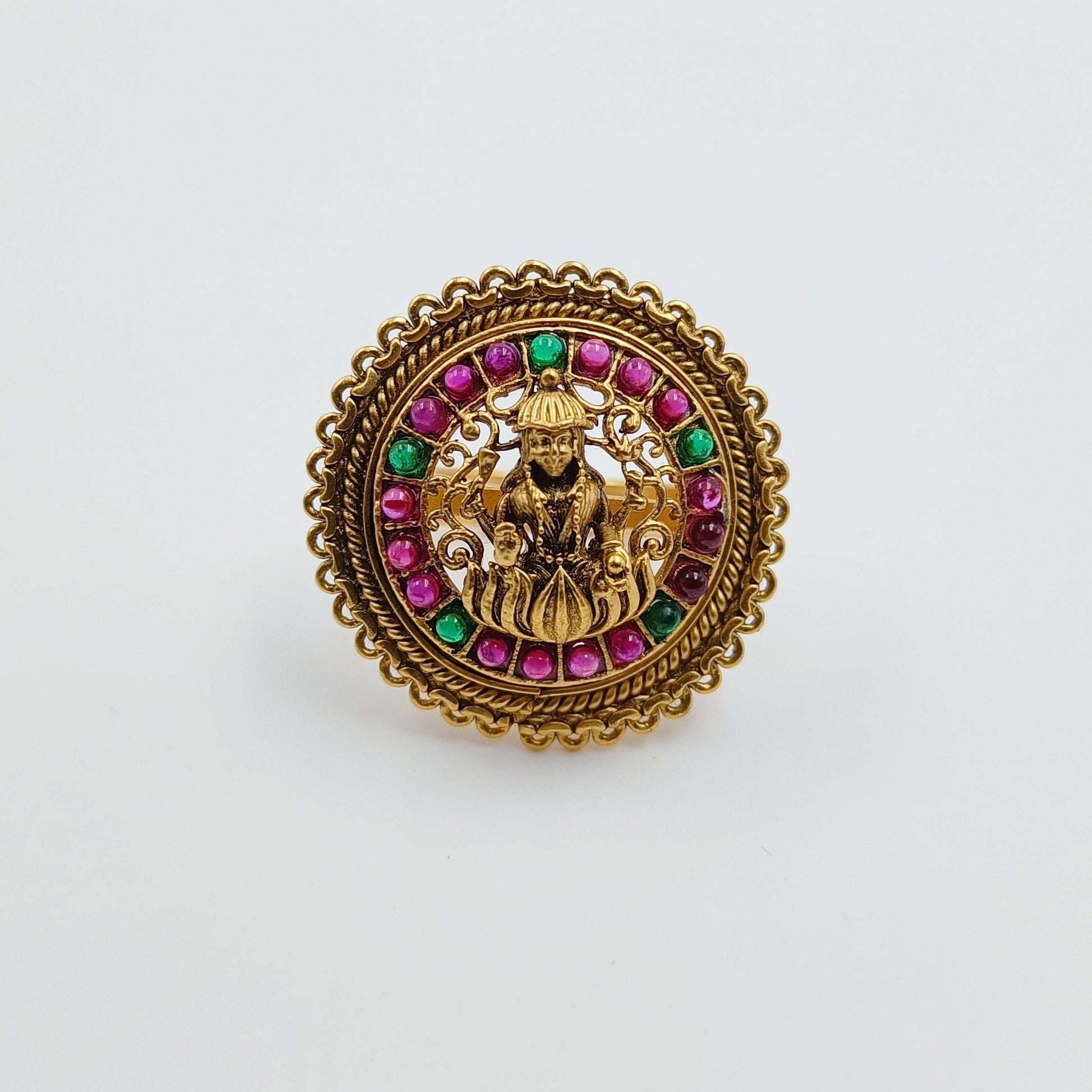 Temple Design Multicolor Finger Ring Shree Radhe Pearls