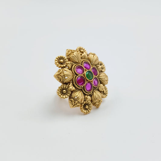 Temple Flower Design Fancy Finger Ring Shree Radhe Pearls