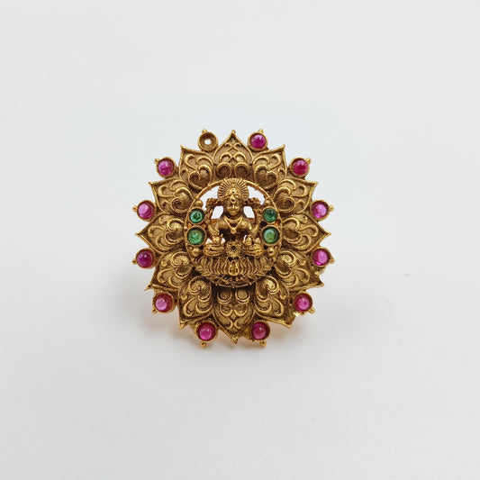 Temple Multicolor Lakshmi Design Finger Ring Shree Radhe Pearls