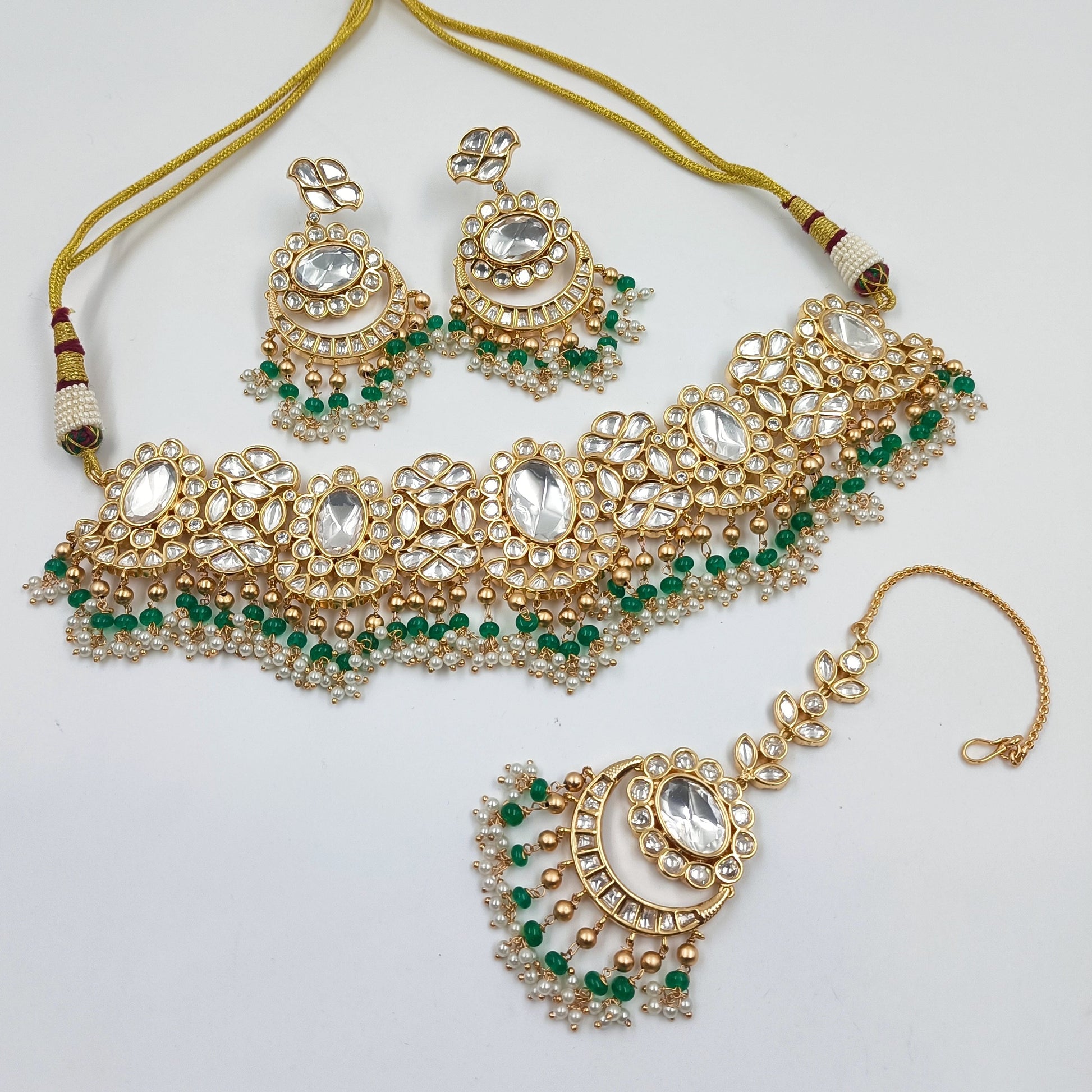 Traditional Kundan Necklace With Mang Tika Set Shree Radhe Pearls