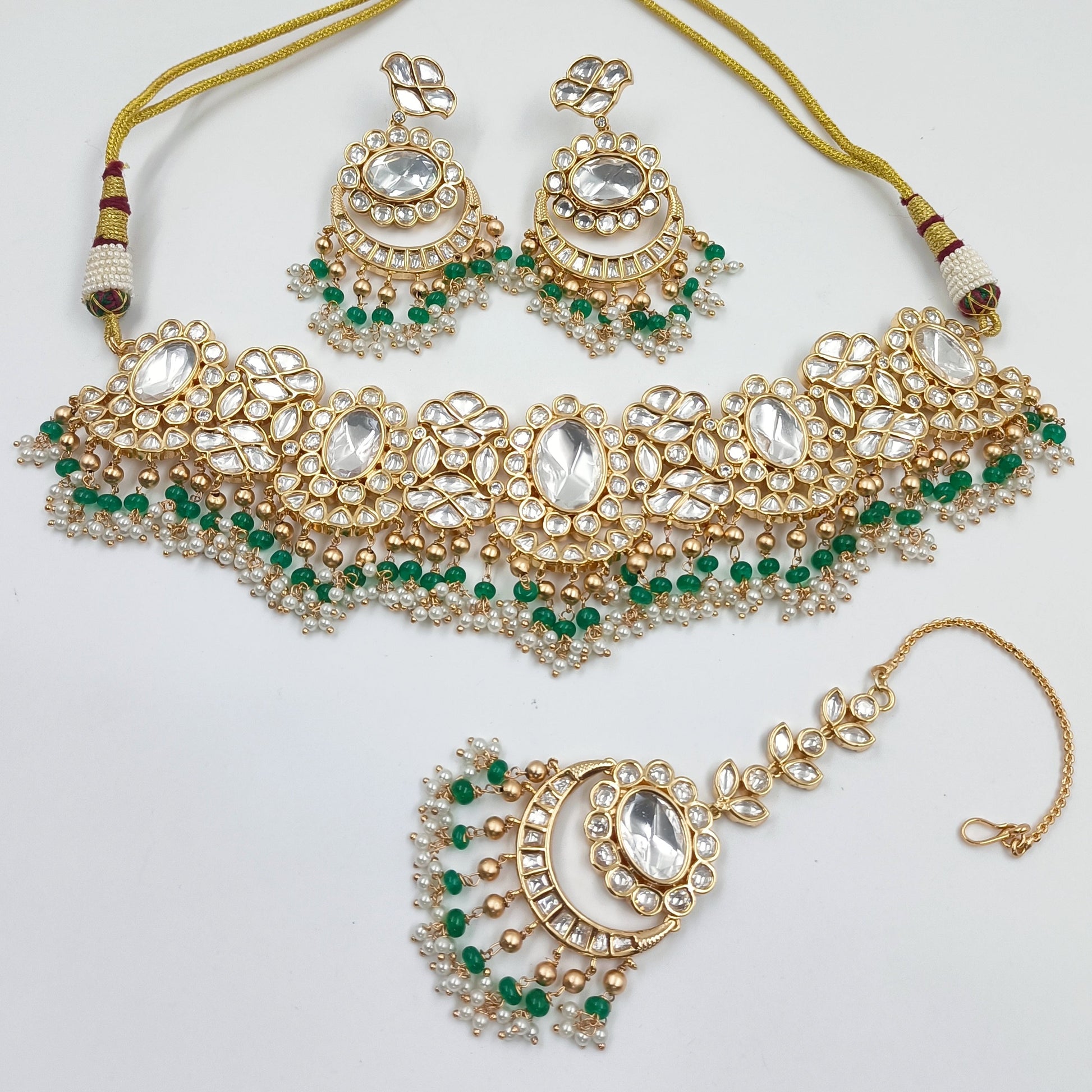 Traditional Kundan Necklace With Mang Tika Set Shree Radhe Pearls