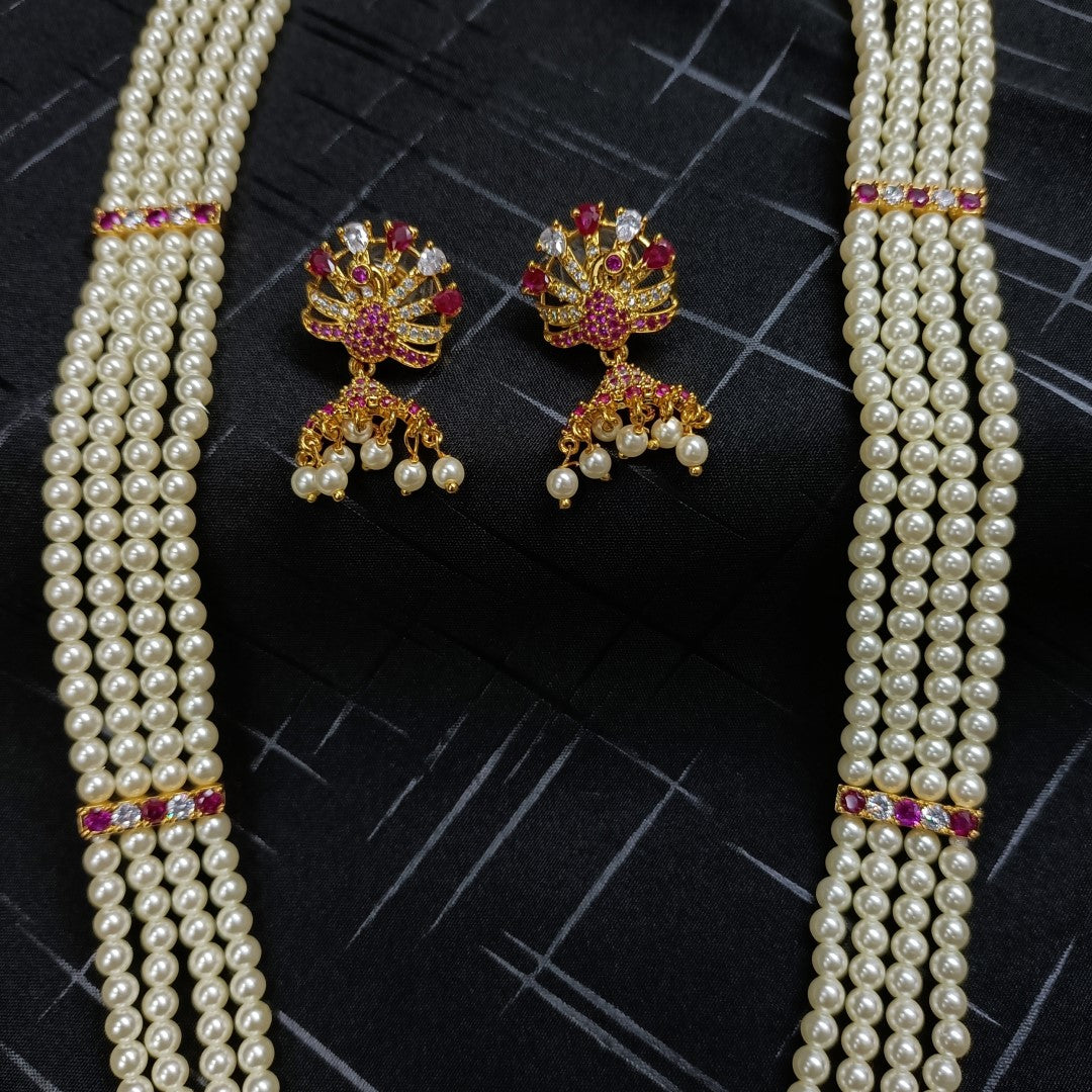 Traditional Long Pearl Ranihaar Set With Earrings Shree Radhe Pearls