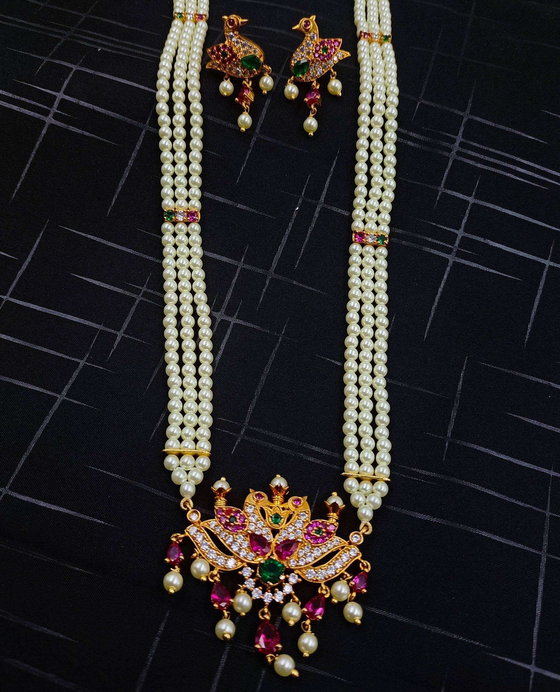 Traditional Multicolor Peacock Designer Ranihaar Shree Radhe Pearls