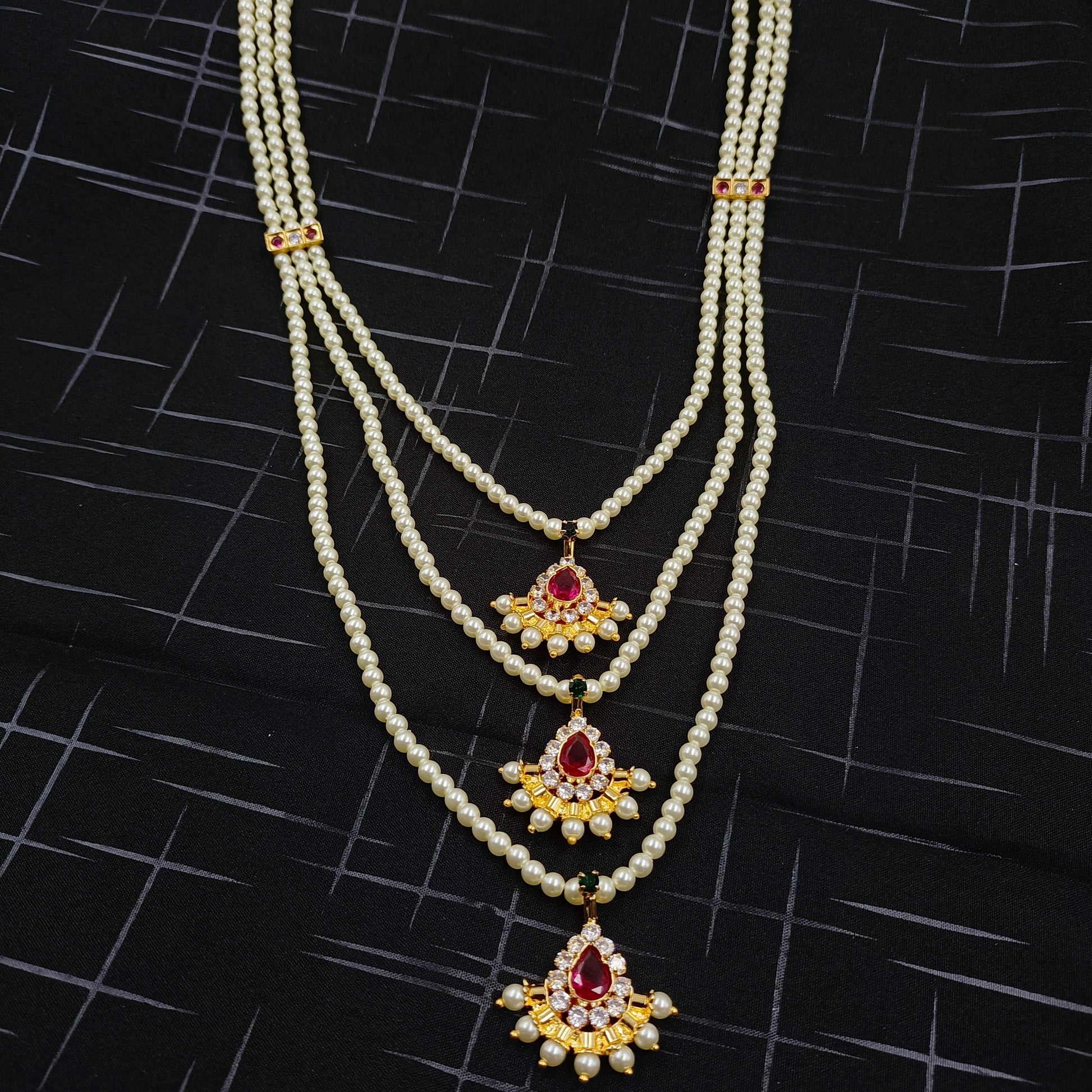 Traditional Three Layer Droplet Designer Ranihaar Shree Radhe Pearls