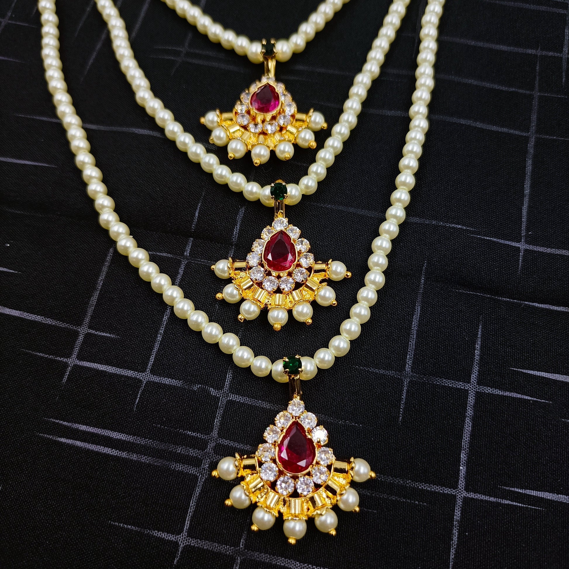 Traditional Three Layer Droplet Designer Ranihaar Shree Radhe Pearls