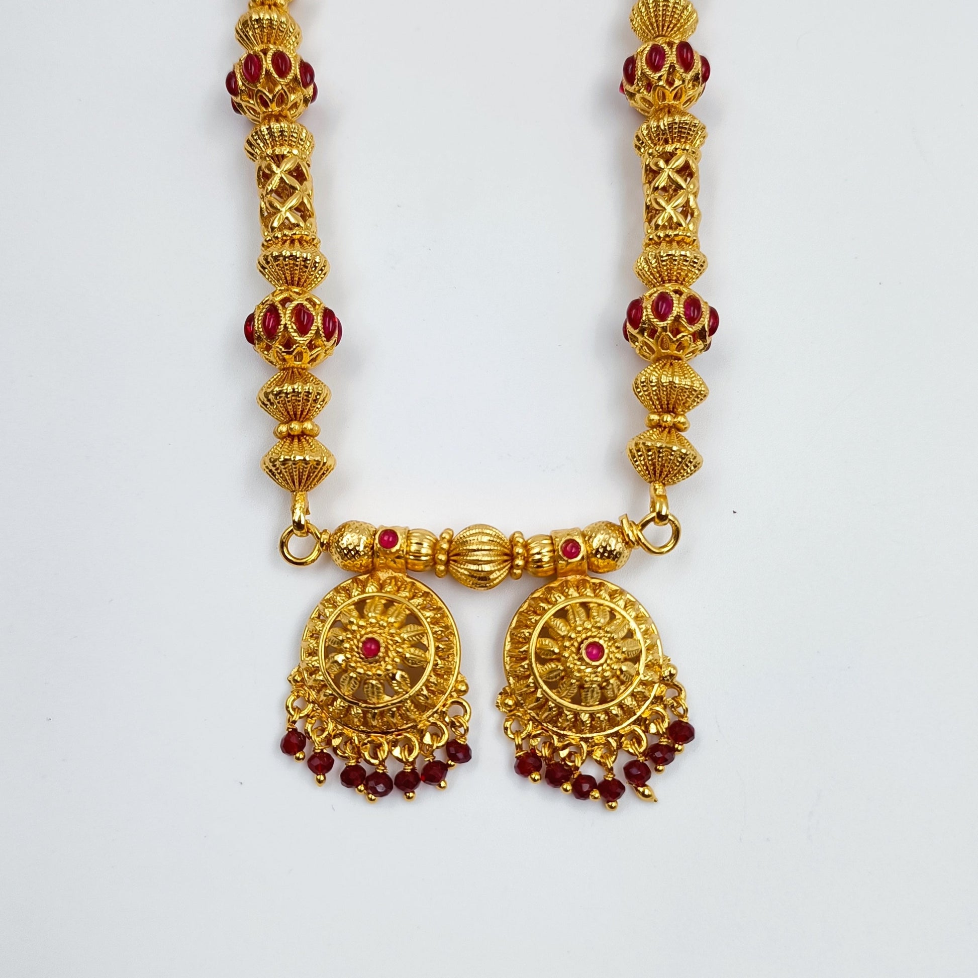 Traditional Wati Pendent Geru Gold Long Damru Pattern Mangalsutra Shree Radhe Pearls