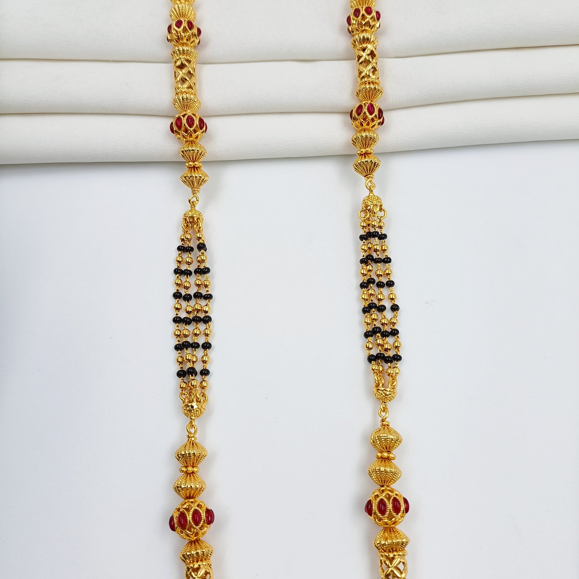 Traditional Wati Pendent Geru Gold Long Damru Pattern Mangalsutra Shree Radhe Pearls
