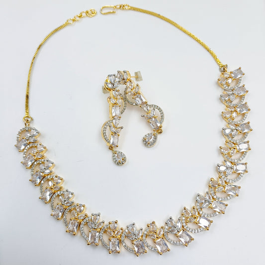 White CZ Stone Silver Finish Necklace Set Shree Radhe Pearls