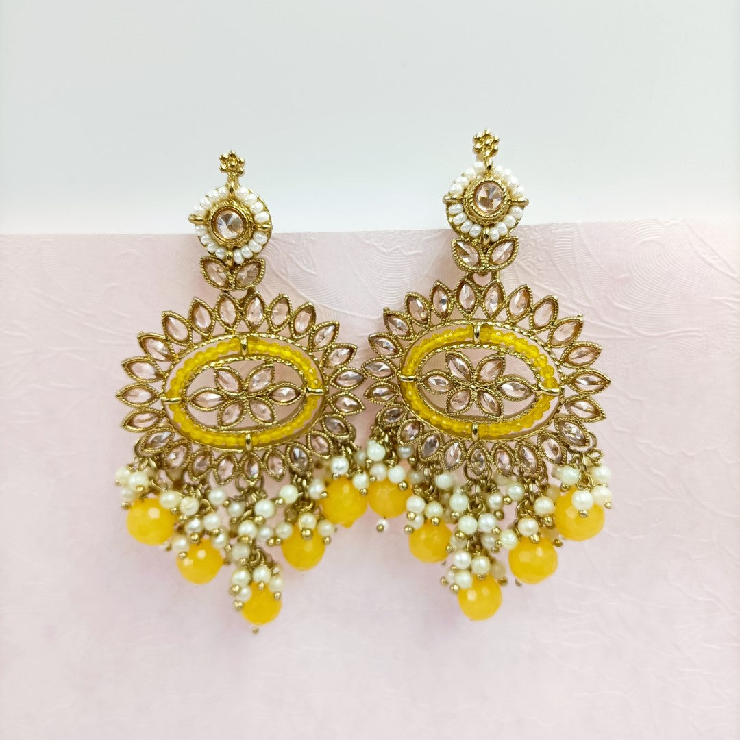 Yellow Crystal & Chida Pearl Mixed Bridal Long Set Shree Radhe Pearls